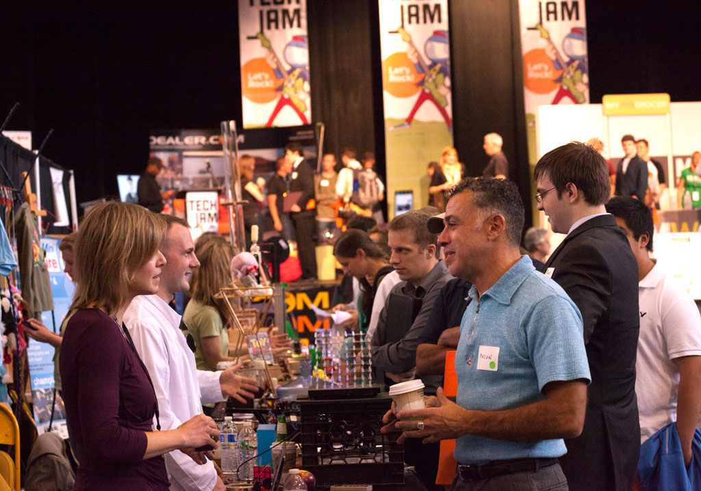 The exhibition hall at the 2013 Vermont Tech Jam, Memorial Auditorium, Burlington, VT